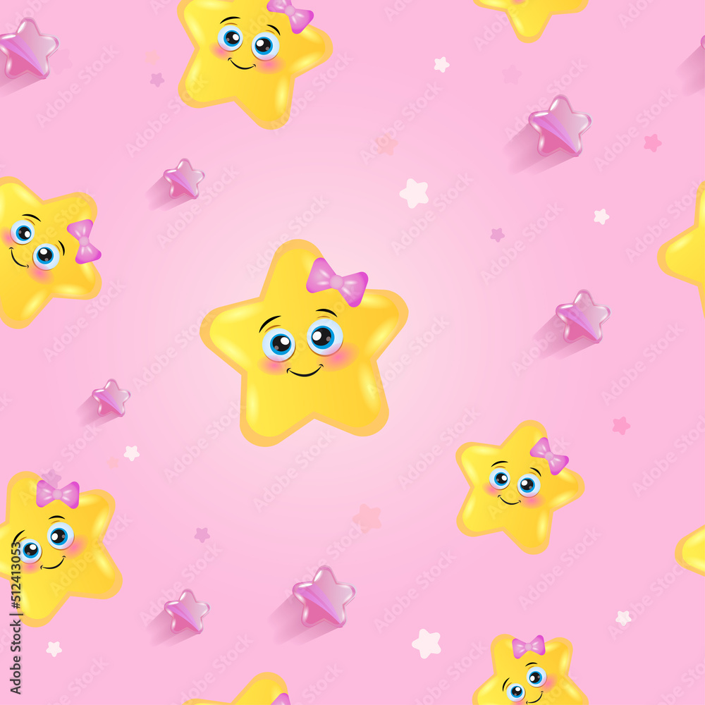 Cute girly seamless pattern with scattered stars and dots. Simple nice print. Vector illustration.