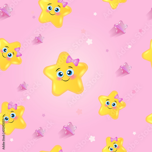 Cute girly seamless pattern with scattered stars and dots. Simple nice print. Vector illustration.