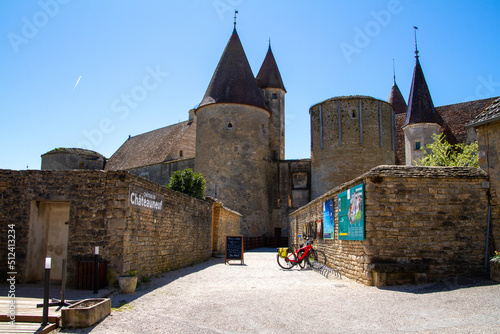 Chateauneuf, France, April 17, 2022. the Chateau de Chateauneuf-en-Auxois is a fortress, typical of 15th century Burgundian military architecture