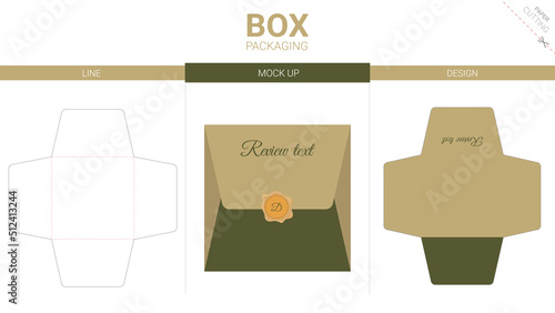 Box packaging mail and mockup die cut template