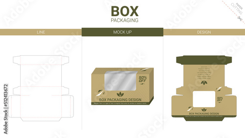 Box packaging and mockup die cut template