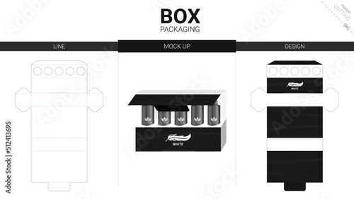 Box packaging cosmetic and mockup die cut template