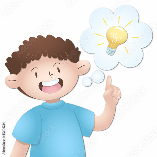 Cute little boy having an idea, vector illustration