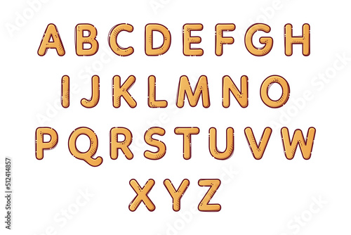 Pasta cartoon alphabet. Font from letters in the form of macaroni. Lettering from pasta soup. Isolated objects for books, backgrounds, wallpapers, cards, textile composition. Vector cartoon style.