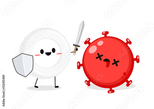 White blood cell and bacteria character design. White blood cell on white background. Covid 19.