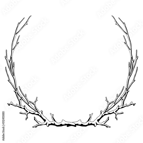 Frame with dry bare branches. Decorative natural twigs.