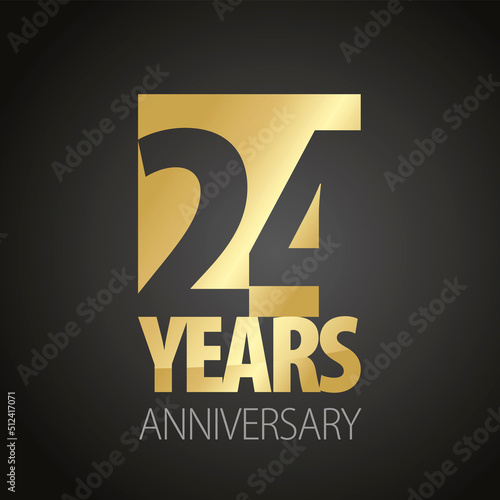 24 Years Anniversary negative space numbers gold black logo icon banner