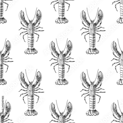 Red lobster seamless pattern. Seafood background