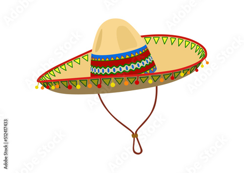 Mexican sombrero hat vector Illustration on a white background.