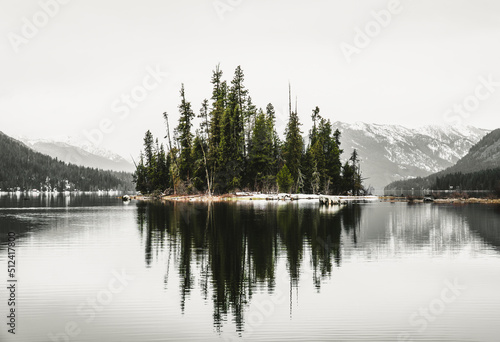 Lake Wenatchee island in the mountains