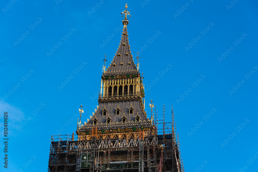 view to the roof of Big Ben under renovation