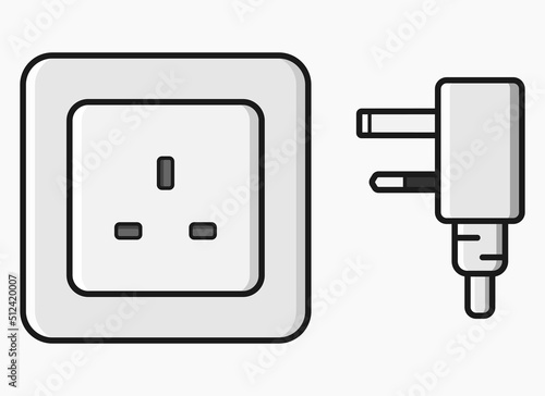 power outlet plug british type g vector flat illustration