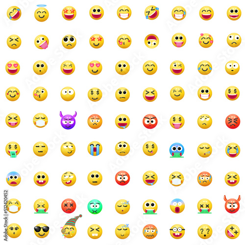 Set of emoticon smile icons. Cartoon emotion set. Vector emoticon set