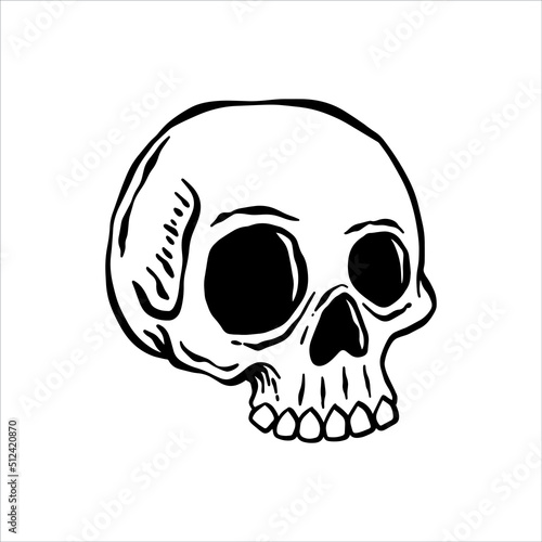 black and white skull anchor doodle illustration for sticker tattoo poster tshirt design etc