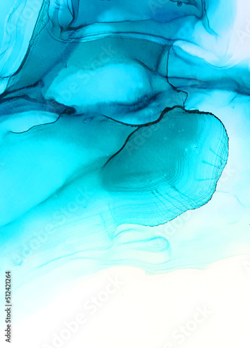 Alcohol ink. Banner. Abstract effect. Vintage illustration with watercolor in shades of blue for decorative design.