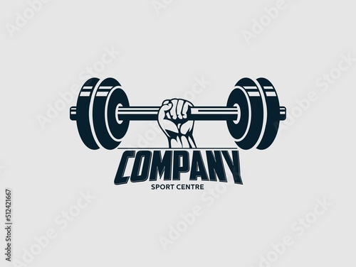 bodybuiling logo inspiration silhouettes of hand lifting barbell or dumbbell icon. a classic design of healthy man, strength, trainer, workout symbol