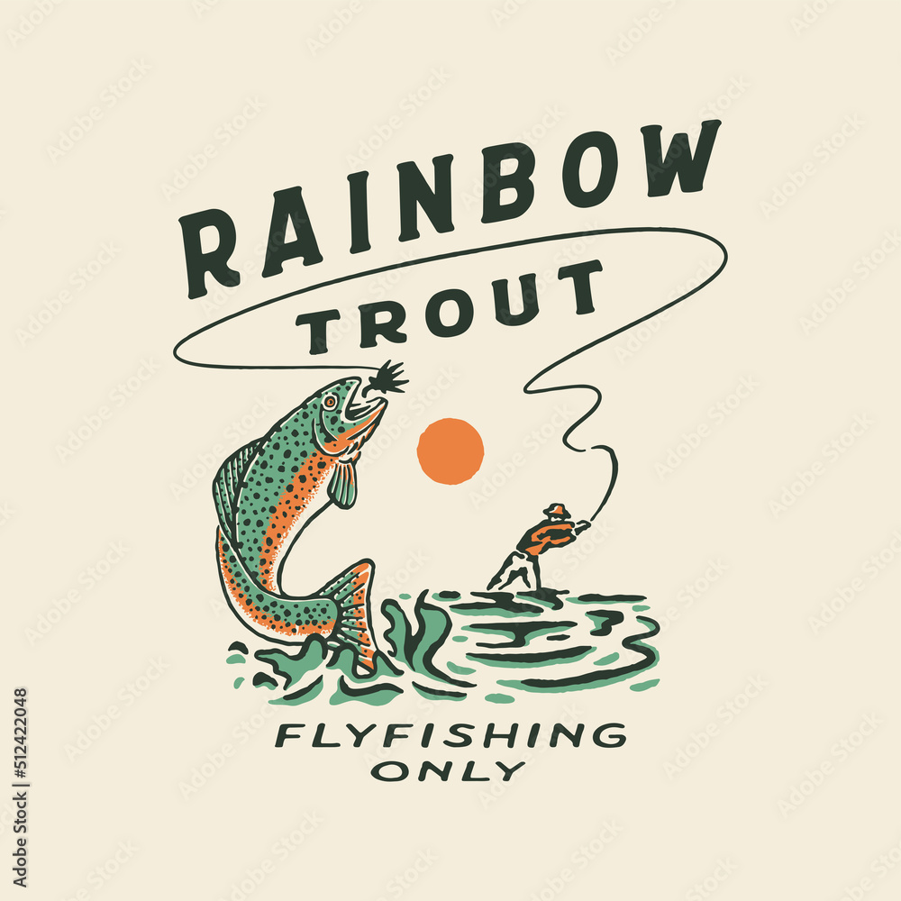 trout illustration fishing graphic lake design t shirt Stock