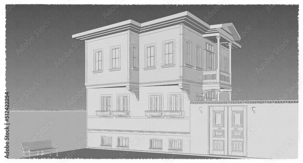 Sketch of home architectural building concept illustration template