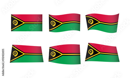Vanuatu Flag Ni-Vanuatu Waving Flags Vector Icons Set Wave Wavy Wind Oceania Republic Nation National State Symbol Banner Buttons All Every Country World Design Graphic Emblem Port Vila Icon