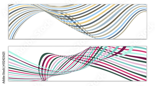 Wavy lines or ribbons. Set of 2 covers. Multicolored striped. Creative unusual background with abstract wave lines for creating a trendy banner  poster. vector eps