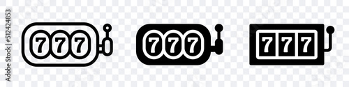 Three sevens in a slot machine. Jackpot. Vector clipart isolated on white background.