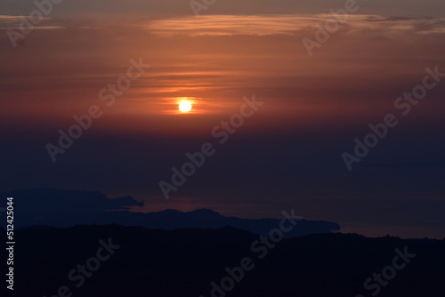 Beautiful sunset from mount pantokrator in Corfu Greece