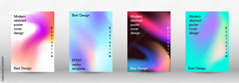 Set for liquid on colorful background.  Bright mesh blurred pattern in pink, blue, green tones.  Cover, poster, wallpaper. Colorful abstract texture. Poster design template.