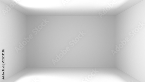 3D rendering of a room against an empty space background. White background with light white walls and white floor