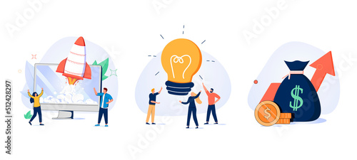 Business ideas vector illustration. Flat tiny creative work persons concept.Startup accelerator, venture investment fund