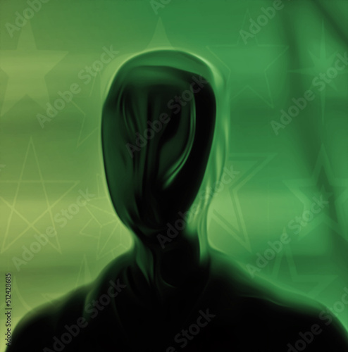 Illustration of isolation of man's head on green background