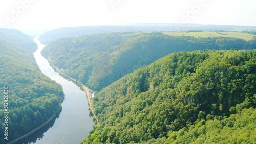 panoramic of Saarschleife - Saar river loop in Saarland, Germany. landmarks, travel guide and postcard. landscape banner