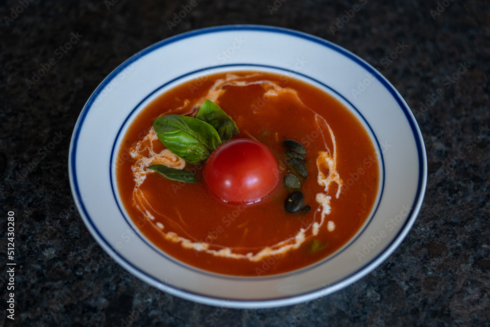 fresh cooking at home, tomato soup with basil fresh cooking at home, tomato soup with basil