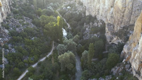 Ihlara valley canyon view from air during sunrise photo