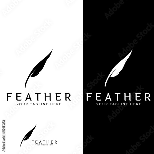 Feather logo, feather pen logo and law firm feather logo design vector illustration template.