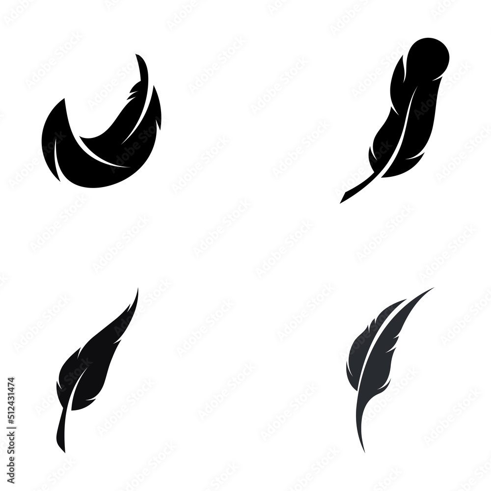 Obraz premium Feather logo, feather pen logo and law firm feather logo design vector illustration template.