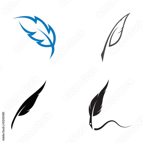 Feather logo, feather pen logo and law firm feather logo design vector illustration template.
