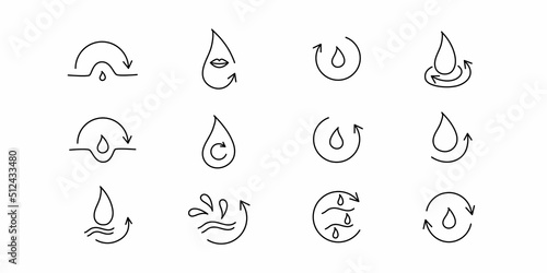Moisture and nutrition icon set for revitalizing and hydrating face beauty product. Editable stroke. Vector stock illustration isolated on white background for packaging design.