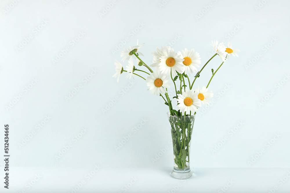 Bouquet with daisies in a vase, flower arrangement, Minimal abstract background for the presentation of cosmetic products, holiday concept. Mother's day card, happy birthday, wedding, place for text, Bouquet with daisies in a vase, flower arrangement, Minimal abstract background for the presentation of cosmetic products, holiday concept. Mother's day card, happy birthday, wedding, place for text,