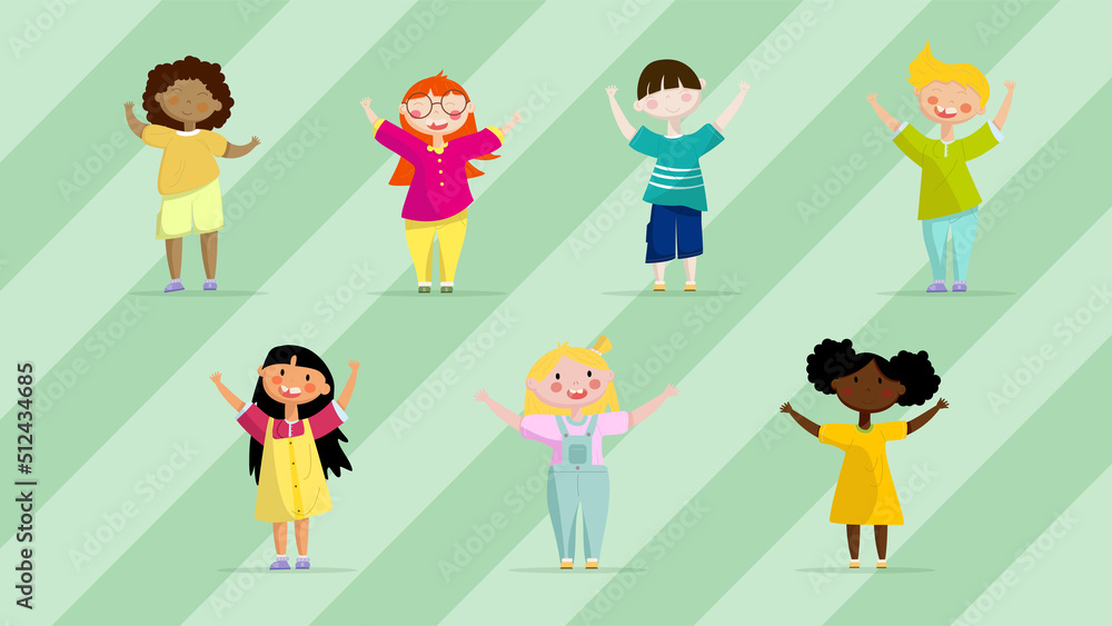 set of illustrations of different children having fun set of illustrations of different children having fun