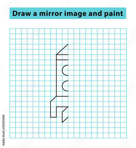 The rocket is copied and painted a picture, an educational game for preschoolers, children (children). Complete the picture. Draw a mirror image and paint. 
