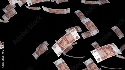 Many wads of money on black background. 5000 russian ruble banknotes. Stacks of money. Financial and business concept.  photo