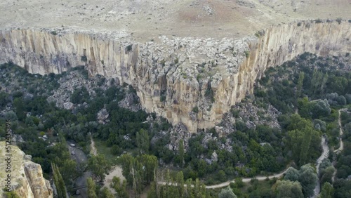 Ihlara valley canyon view from air during sunrise photo