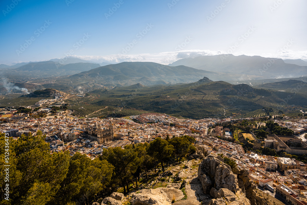Landscape photography of the city of Jaén and the mountains that surround it from the viewpoint of the castle of Santa Catalina in the morning