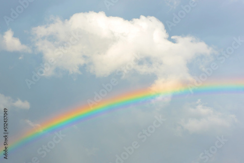 Beautiful rainbow in the cloudy sky.