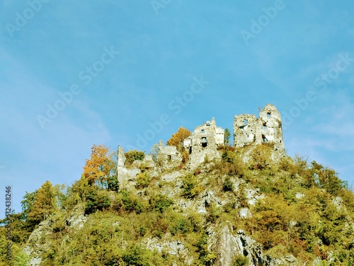 Old castle or a church on the hill or in the city. Slova photo