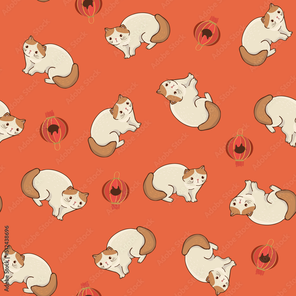 Fototapeta premium Cats China seamless vector pattern