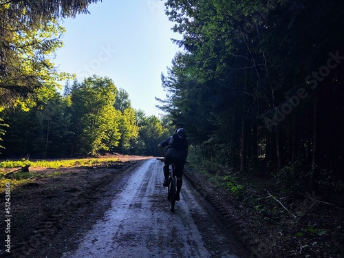 Cyclist in the woods in the nature during summer or autumn. Slovakia