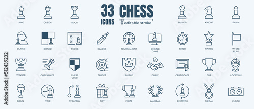Obraz na plátně Chess minimal thin editable line web icon set
