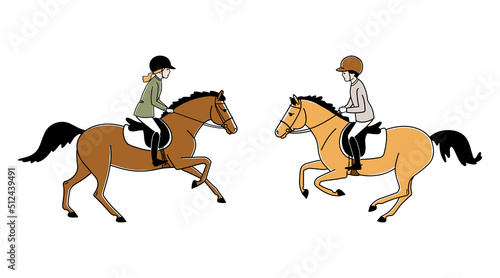 Two young riders are riding cute ponies © irinamaksimova