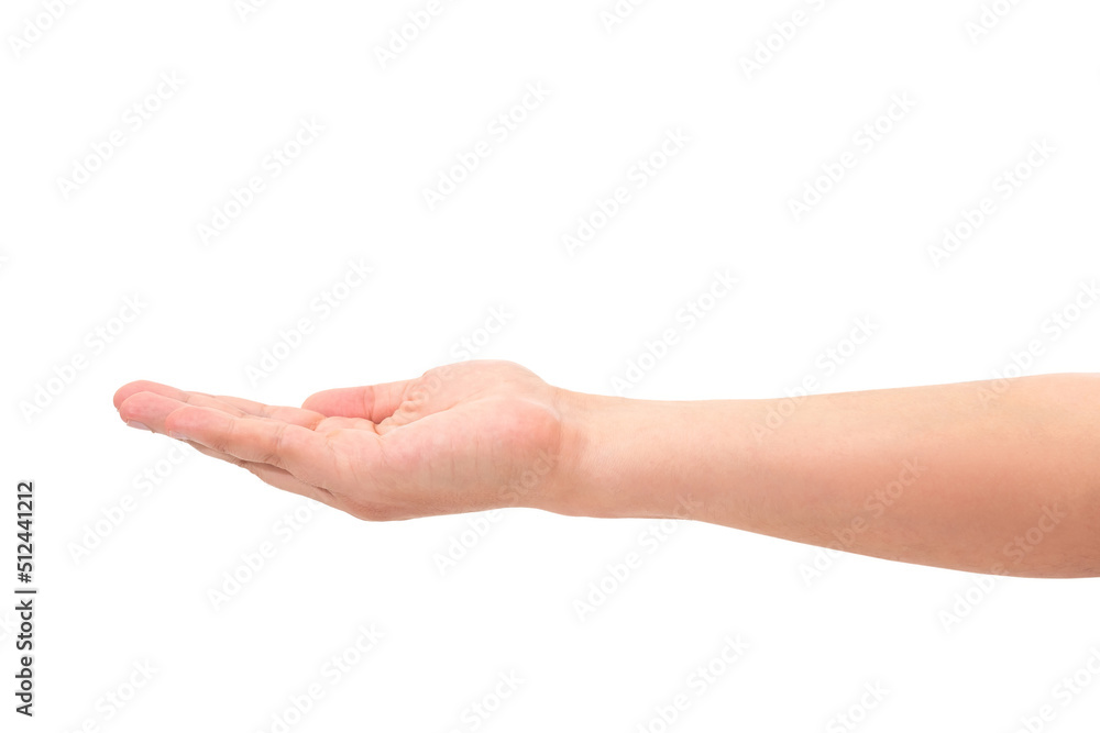 Male hand with open palm isolated on white background Male hand with open palm isolated on white background